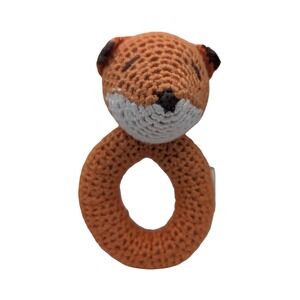 Cheengoo Fox Ring Rattle Crochet Baby Toy Orange Fox Plush